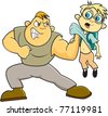 stock vector : A bully pushes around a smaller kid
