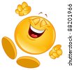 stock vector : Cheerful emoticon jumping in the air